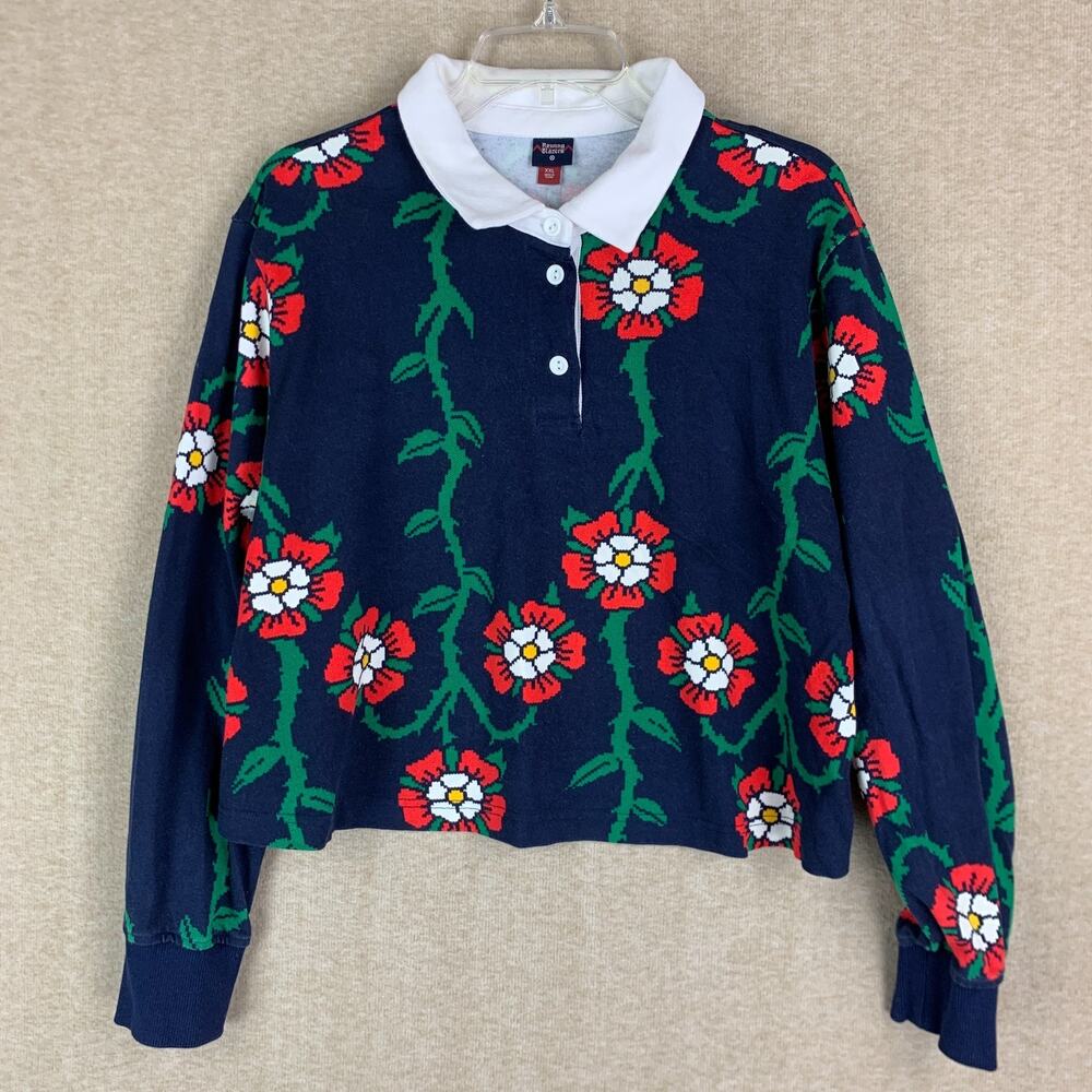Rowing Blazers x Target Rose Print Collared Cropped Rugby Shirt Size XXL Boxy